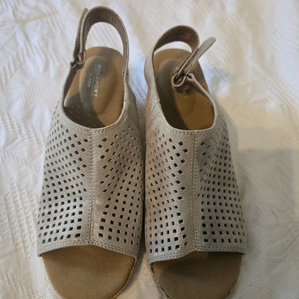 Rockport Silver Wedge Perforated Sandals - Picture 1 of 6